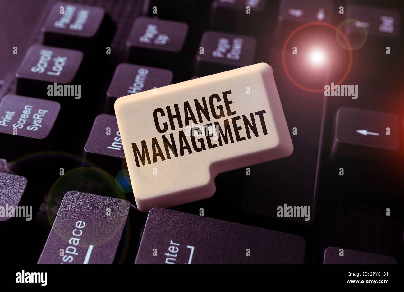 Firma di scrittura a mano Change Management. Business Concept Sostituzione della leadership in un'organizzazione nuove politiche Foto Stock