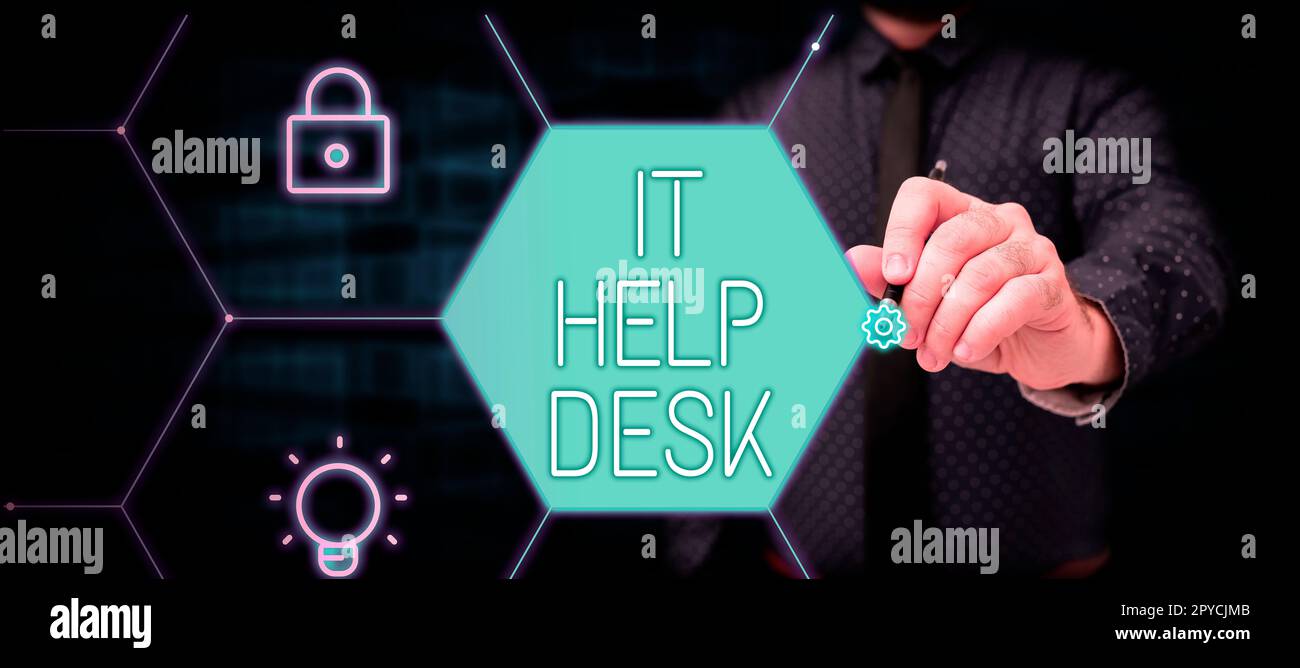 Help desk IT per la visualizzazione concettuale. Vetrina aziendale Assistenza online per aiutare le persone con la tecnologia Foto Stock