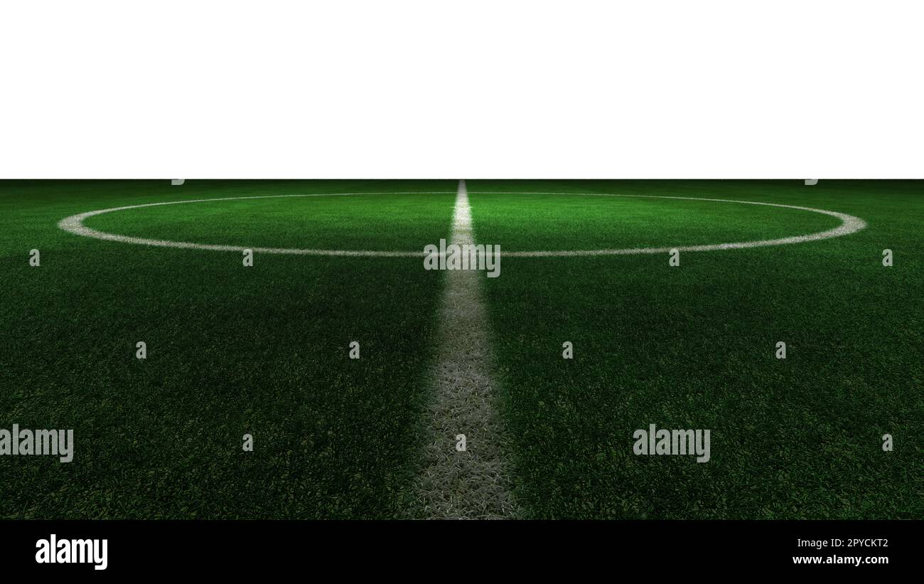Prato parco giochi di uno stadio di calcio con segnali. rendering 3d Foto Stock