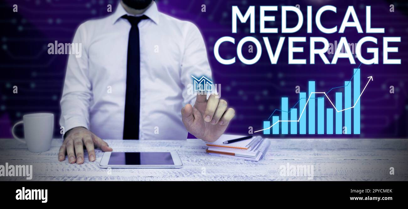 Inspirazione che mostra il segno copertura medica. Parola per inclusione nell'ambito di una polizza assicurativa o di un piano di protezione medica Foto Stock