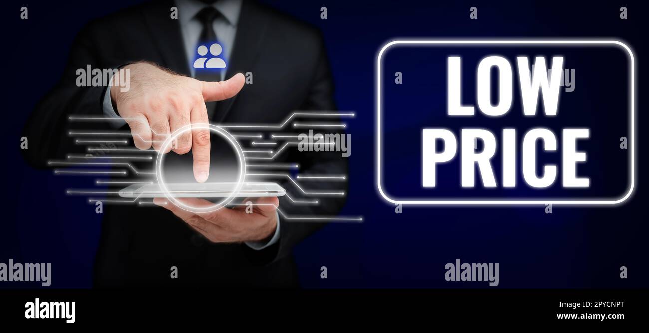 Segno che mostra prezzo basso. Internet Concept Price è il più basso in relazione ad altre cose dello stesso tipo Foto Stock