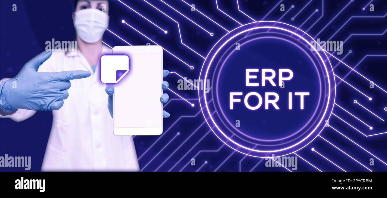 Scrittura a mano di testo ERP per l'IT. Business idea Software di pianificazione delle risorse aziendali per integrare le applicazioni Foto Stock