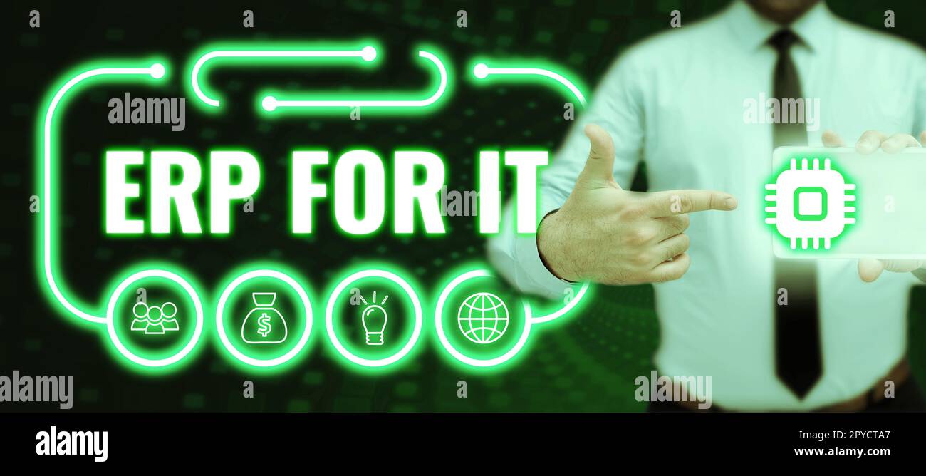 Didascalia concettuale ERP per l'IT. Business idea Software di pianificazione delle risorse aziendali per integrare le applicazioni Foto Stock