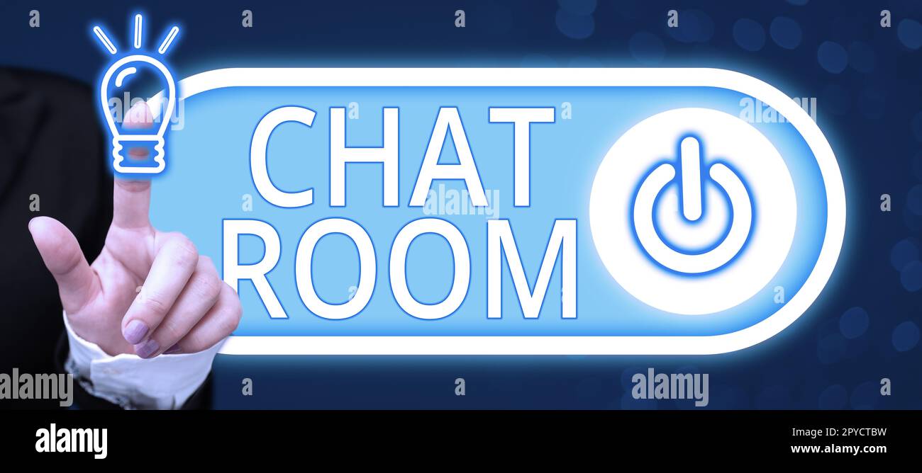 Ispirazione che mostra il segno Chat Room. Area fotografica concettuale su Internet o sulla rete di computer in cui gli utenti comunicano Foto Stock