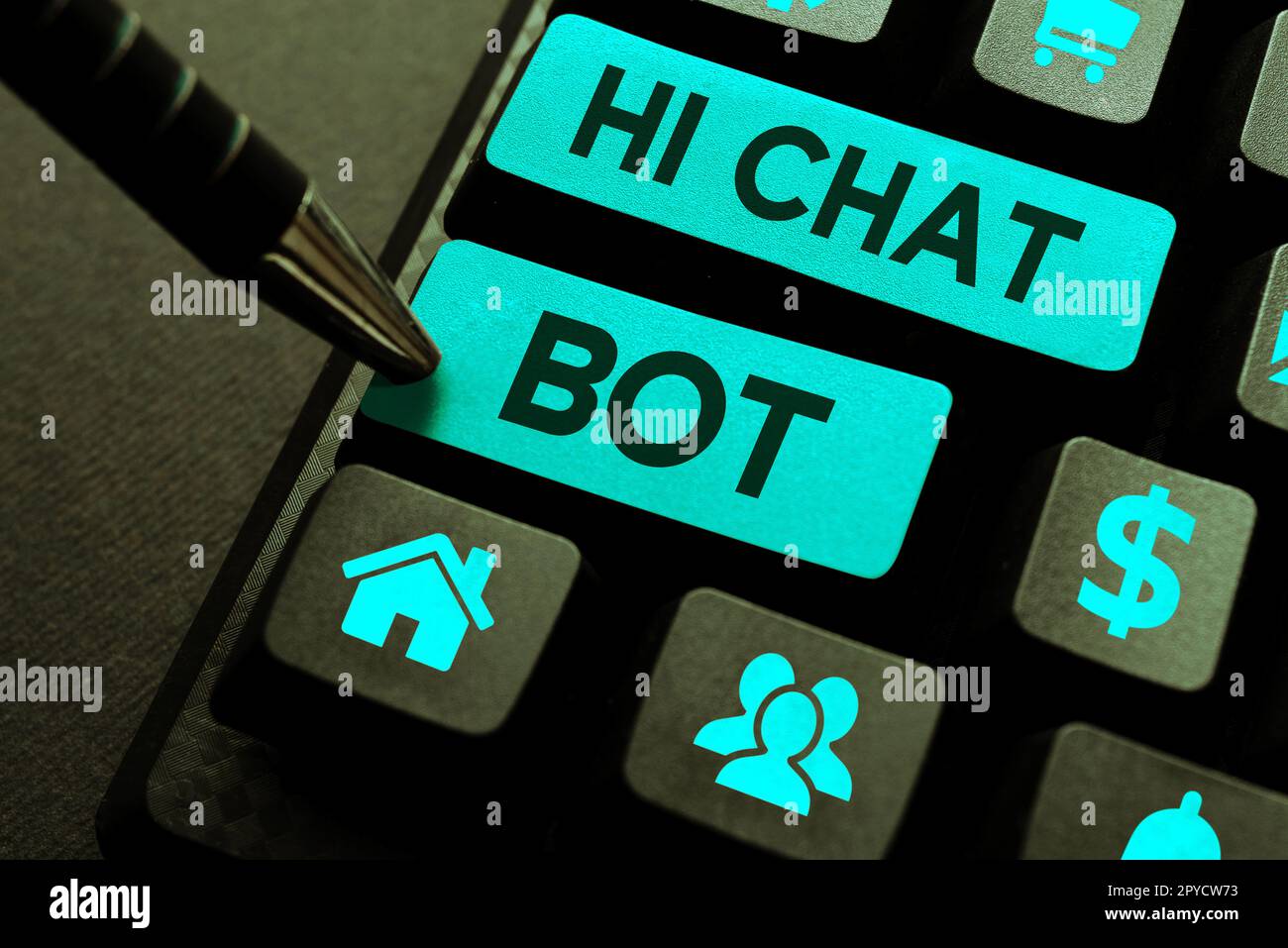Cartello che mostra Bot. Chat alta. Concetto che significa saluto alla macchina robot che risponde a un messaggio inviato Foto Stock