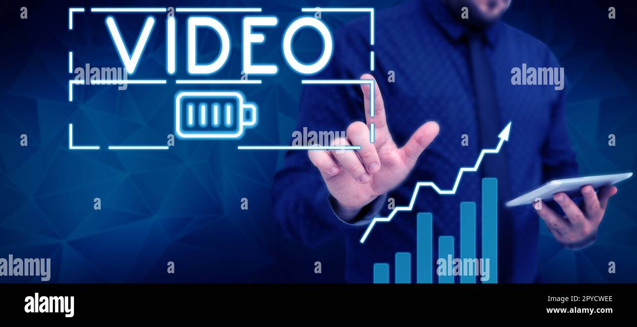 Scrittura visualizzazione testo Video. Registrazione di una panoramica aziendale che riproduce o trasmette immagini visive in movimento Foto Stock
