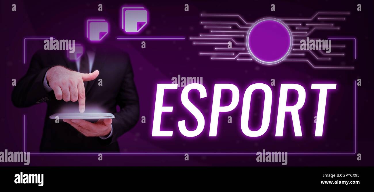 Didascalia di testo che presenta Esport. Il gioco di video multiplayer di approccio aziendale ha giocato in modo competitivo per gli spettatori e divertimento Foto Stock