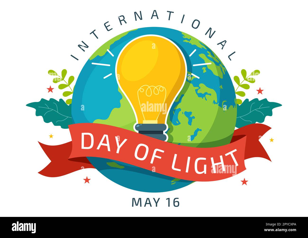 Giornata Internazionale della luce il 16 maggio Illustrazione dell'importanza dell'uso della lampada in cartoon piano disegnata a mano per modelli di banner o landing page Foto Stock