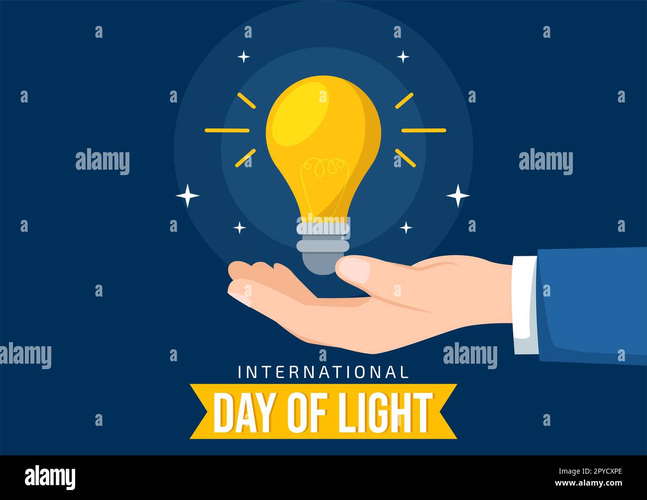 Giornata Internazionale della luce il 16 maggio Illustrazione dell'importanza dell'uso della lampada in cartoon piano disegnata a mano per modelli di banner o landing page Foto Stock