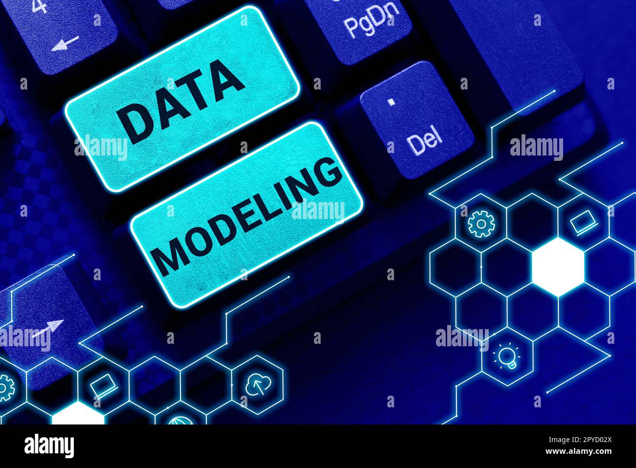 Visualizzazione dei segnali Data Modeling. Parola per il processo di trasferimento dei dati tra sistemi di memorizzazione dati Foto Stock
