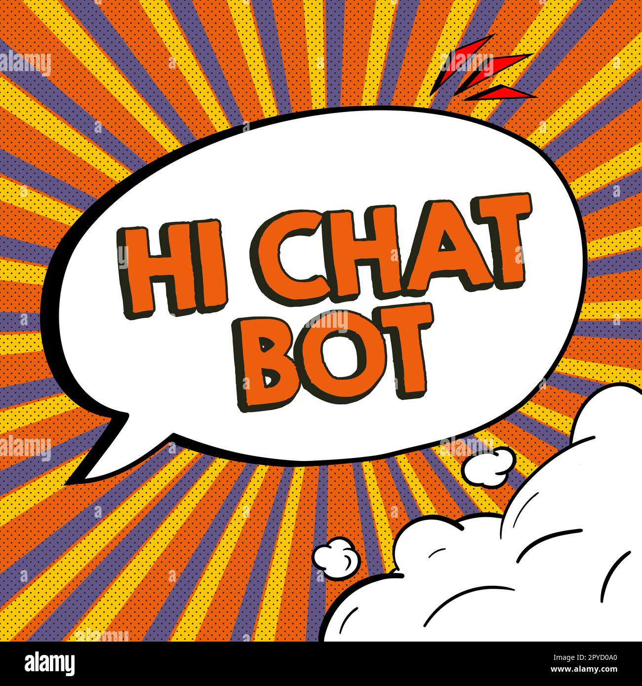 Segno di scrittura della mano Ciao Bot di chiacchierata. Approccio aziendale saluto alla macchina robotica che risponde a un messaggio inviato Foto Stock