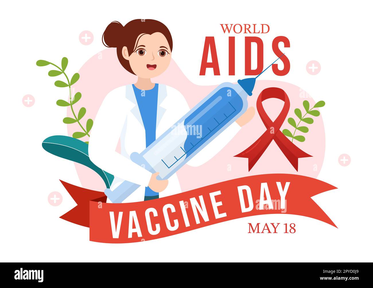 Illustrazione della Giornata mondiale del vaccino contro l'Aids per la prevenzione e la consapevolezza Assistenza sanitaria in cartoon piano disegnato a mano per banner Web o modelli di landing page Foto Stock