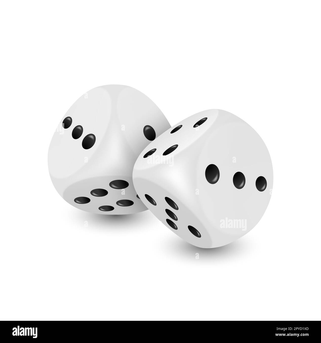 Vector 3D gioco realistico dadi bianco con punti bianchi Set closeup isolato su sfondo bianco. Coppia di cubi di gioco per giocare in diverse posizioni, C Foto Stock Vector 3D gioco realistico dadi bianco con punti bianchi Set closeup isolato su sfondo bianco. Coppia di cubi di gioco per giocare in diverse posizioni, C Foto Stock