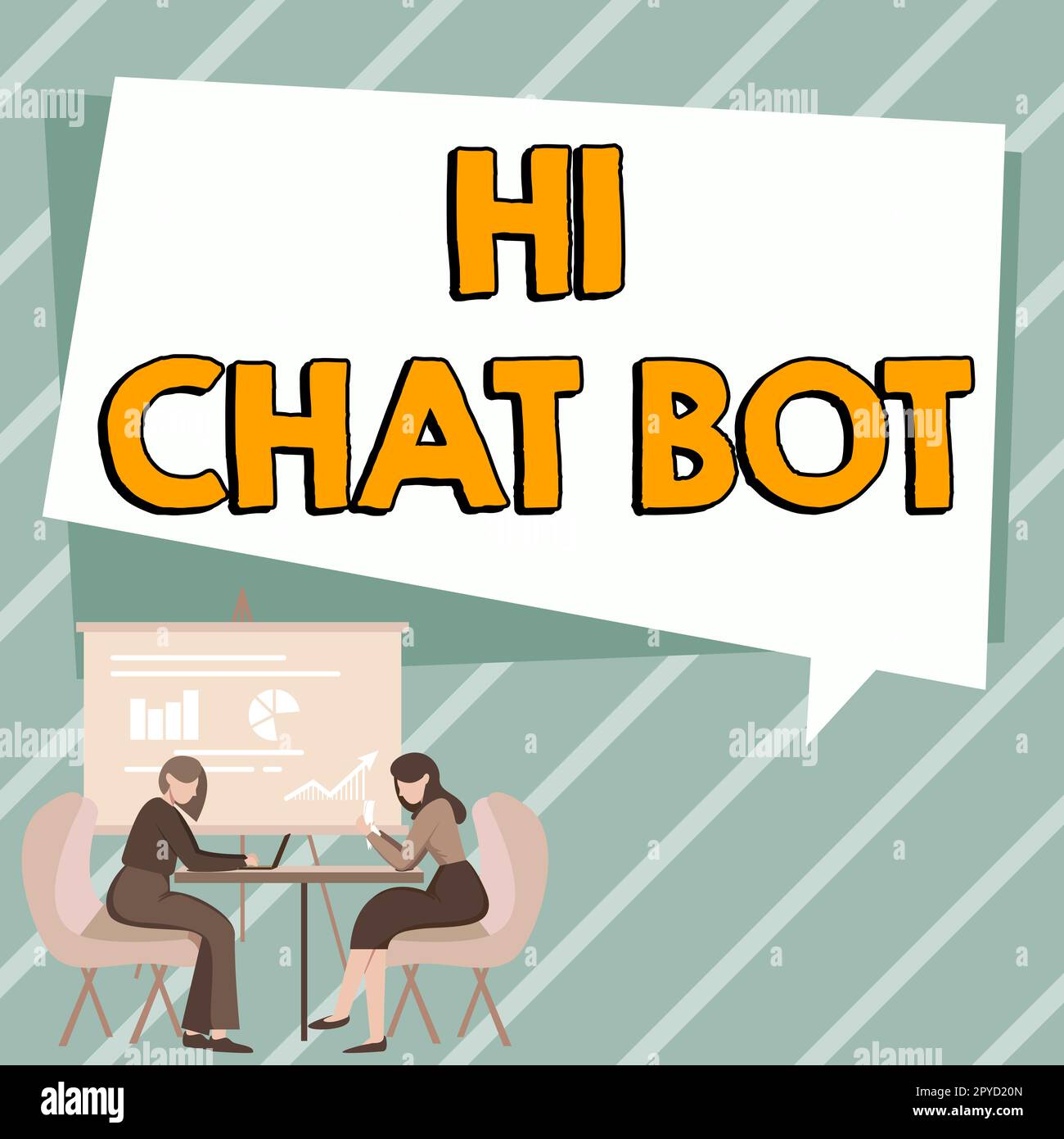 Testo che mostra ispirazione Ciao Chat Bot. Approccio aziendale saluto alla macchina robotica che risponde a un messaggio inviato Foto Stock
