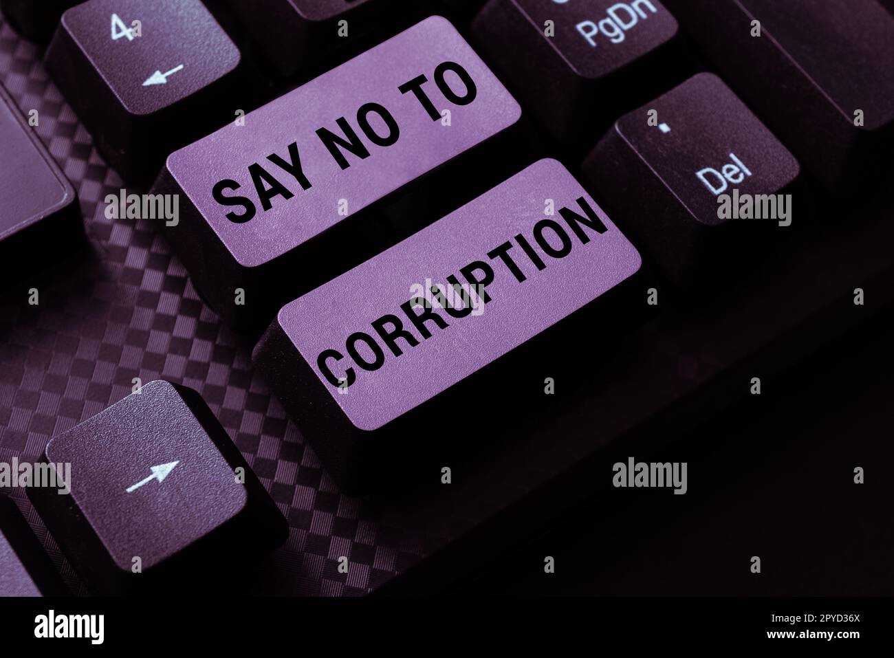 Segno che mostra dire No alla corruzione. Parola per l'introduzione di uno scambio di denaro decentrato Foto Stock