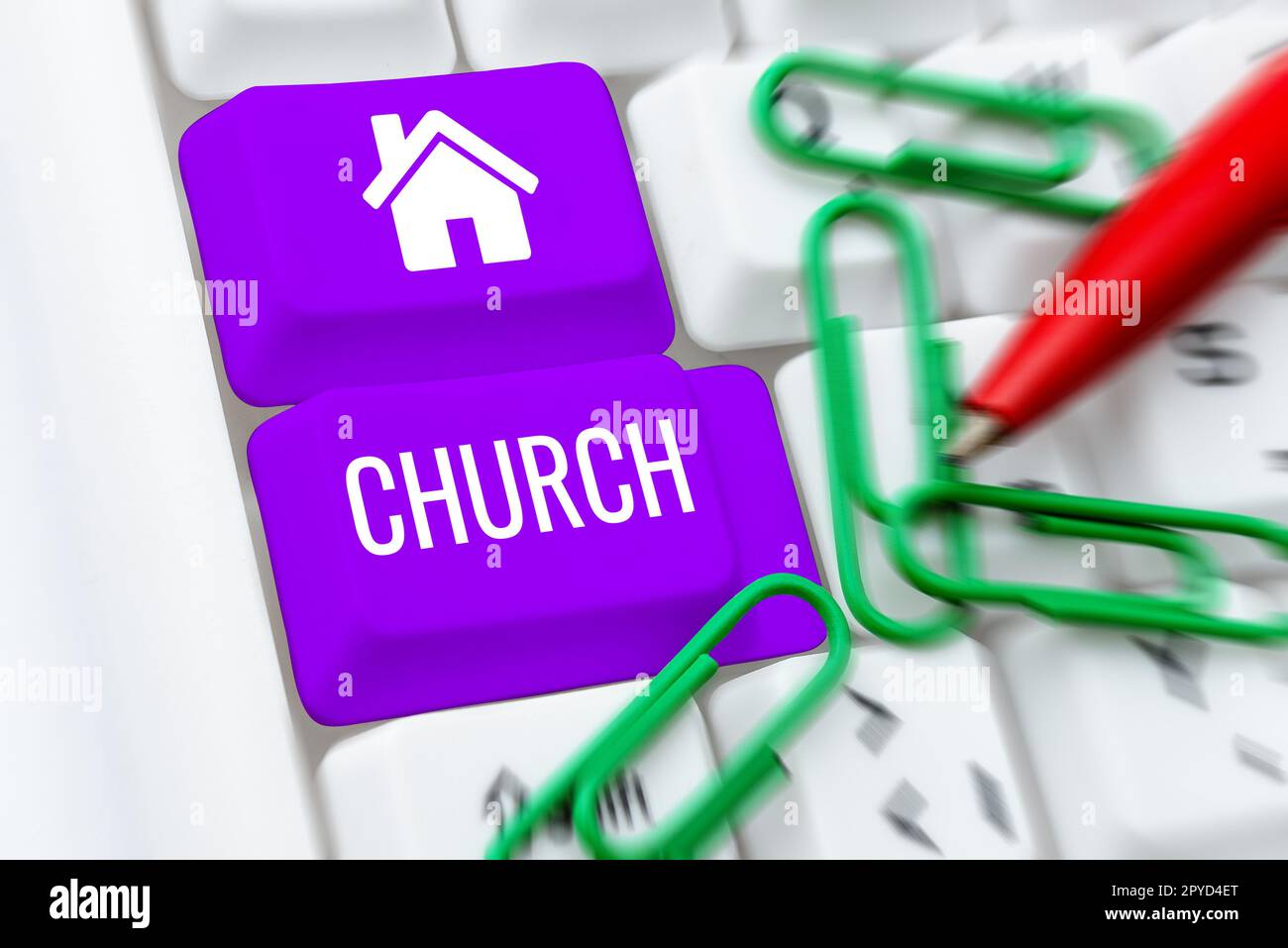 Testo scritto a mano Chiesa. Parola per edificio usato per il culto cristiano pubblico luogo religioso spirituale Foto Stock