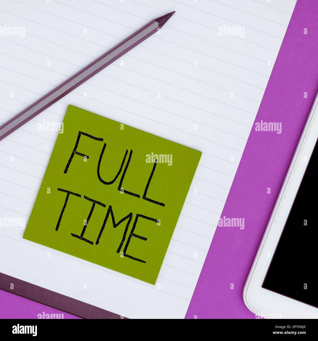 Visualizzazione concettuale a tempo pieno. Parola per il lavoro o il funzionamento del numero di ore consueto in un giorno Foto Stock