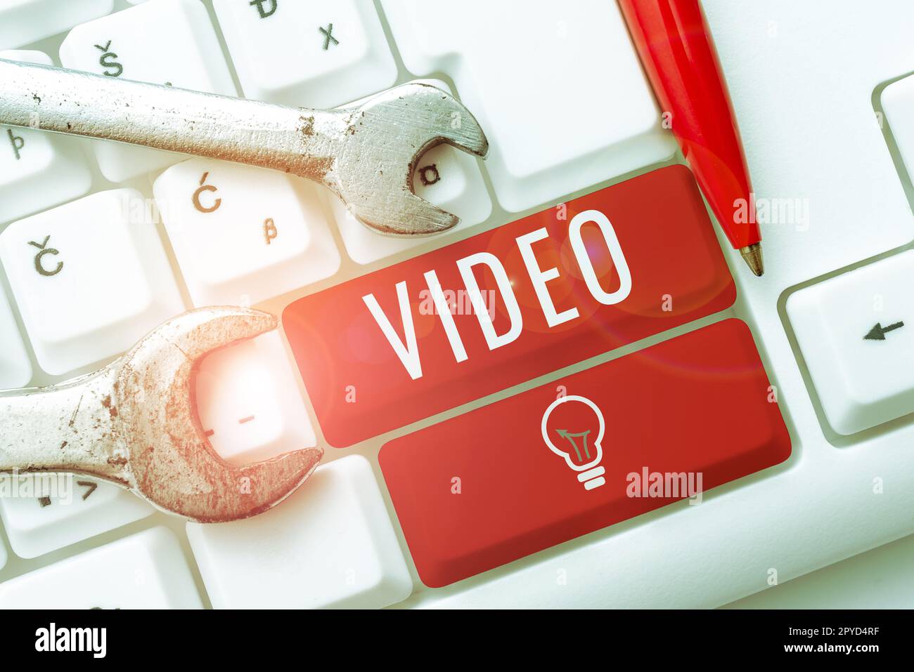 Cartello di testo che mostra il video. Registrazione concettuale di foto che riproduce o trasmette immagini visive in movimento Foto Stock