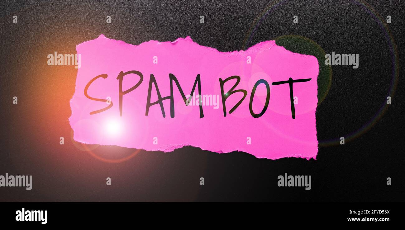 Scrittura a mano del testo Spam Bot. Parola per programma autonomo su Internet che invia spam agli utenti Foto Stock