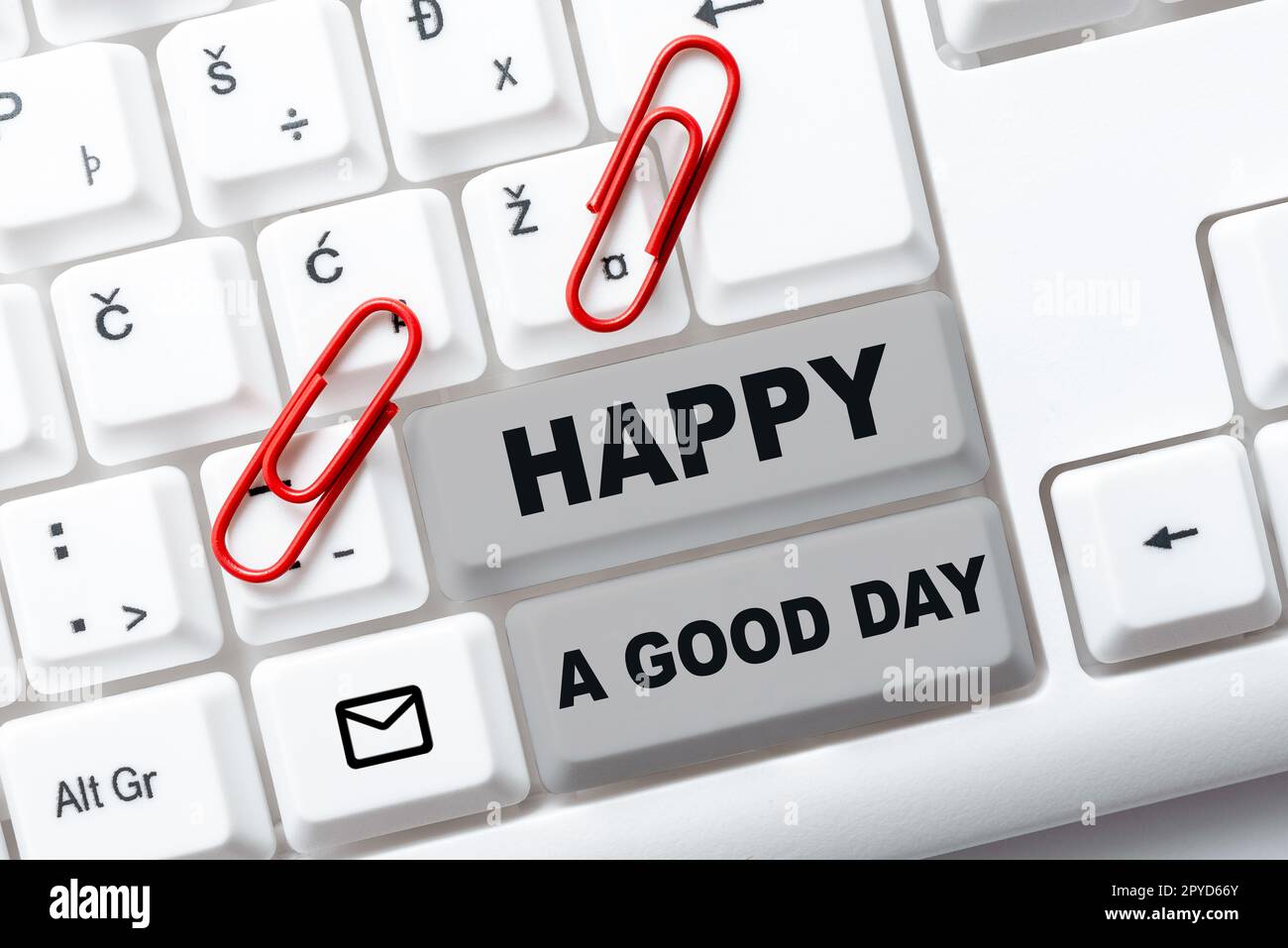 Ispirazione mostrando segno felice Un buon giorno. Idea di affari auguri per voi di avere momenti felici oggi motivazione Foto Stock