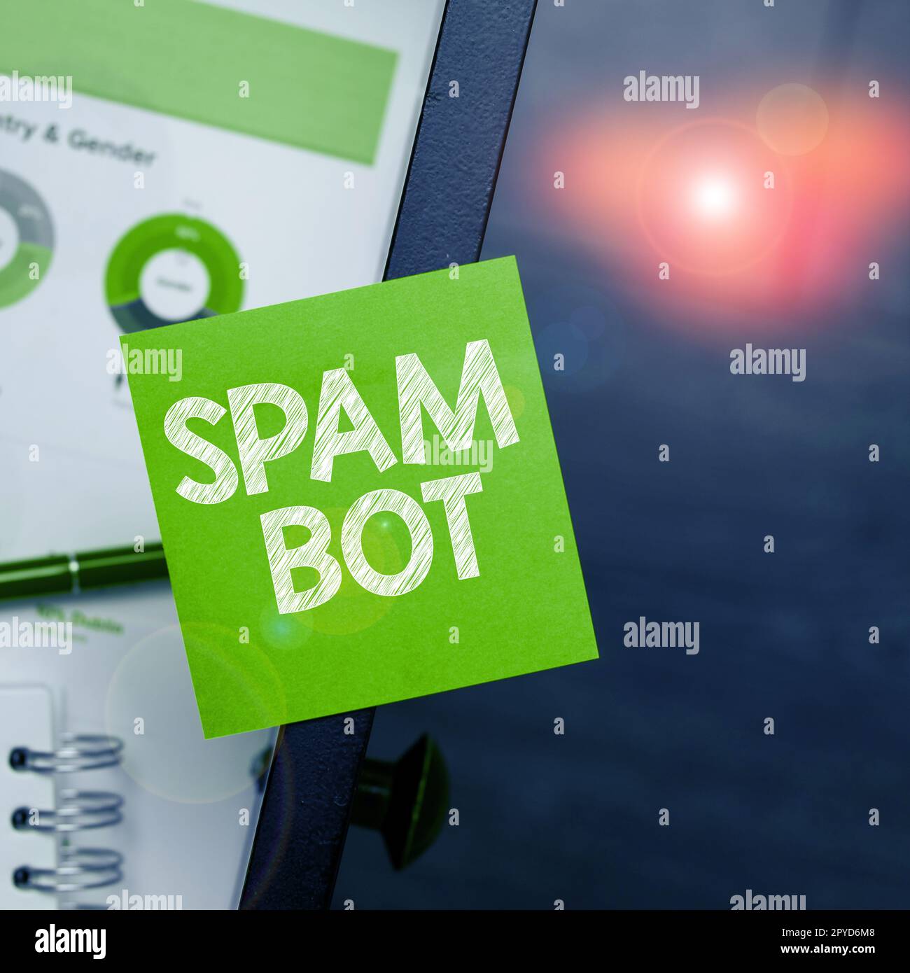 Segno di scrittura a mano Spam Bot. Business idea programma autonomo su Internet che invia spam agli utenti Foto Stock