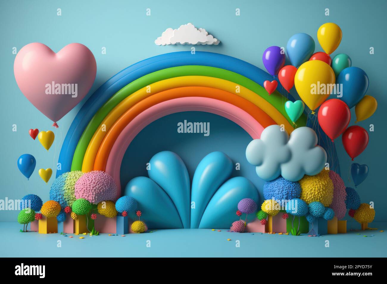 IA generativa di arcobaleno e palloncini a forma di cuore Foto stock - Alamy