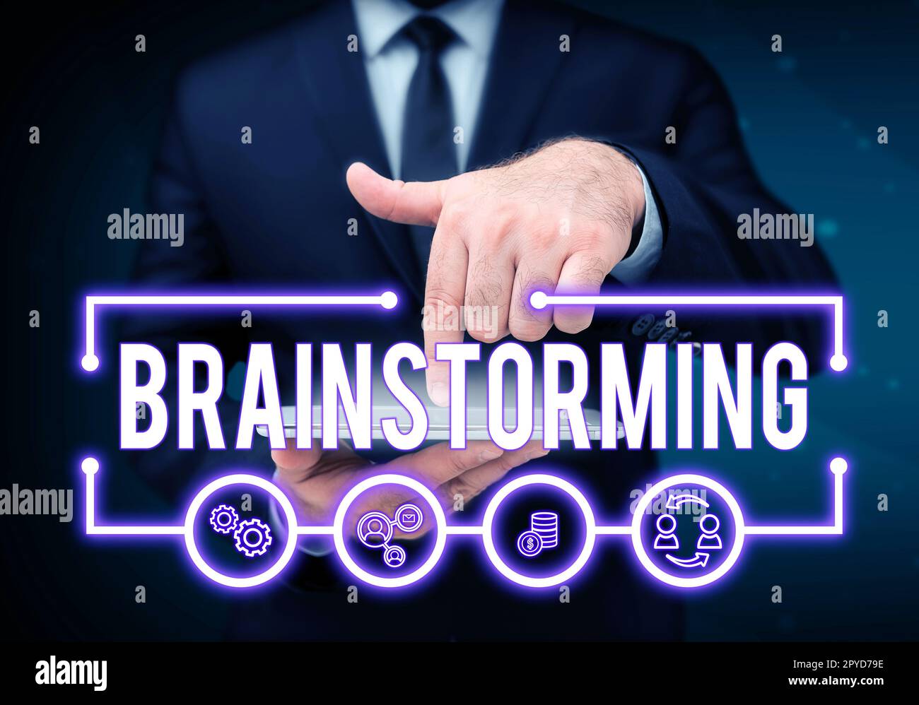 Segnale che mostra il brainstorming. Approccio aziendale tenere una discussione di gruppo per produrre idee lavoro di squadra riunione Foto Stock