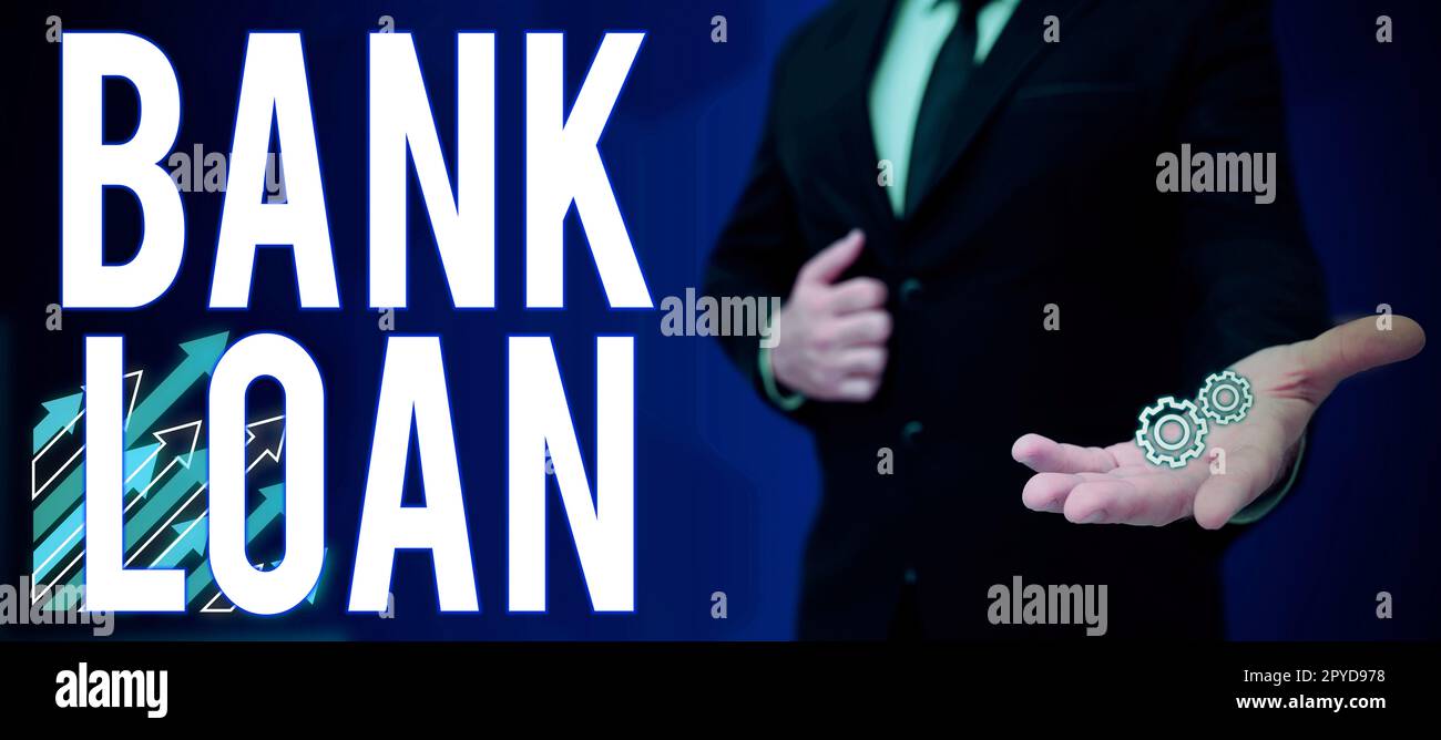 Scrittura a mano segno prestito bancario. Idea di affari una quantità di soldi prestati ad interesse da una banca ad un mutuatario Foto Stock