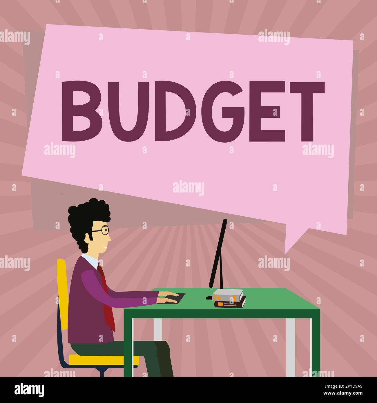 Segno che mostra il budget. Il concetto di Internet definisce la stima di entrate e spese per un determinato periodo di tempo Foto Stock