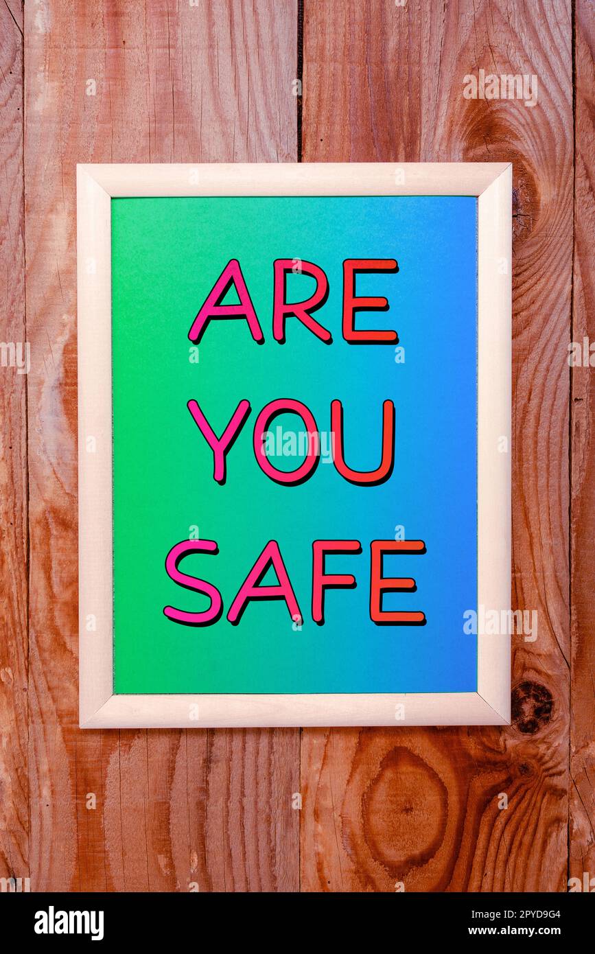 La didascalia concettuale è sicura. Parola per libero da pericolo non anticipando alcun danno fatto fisicamente Foto Stock
