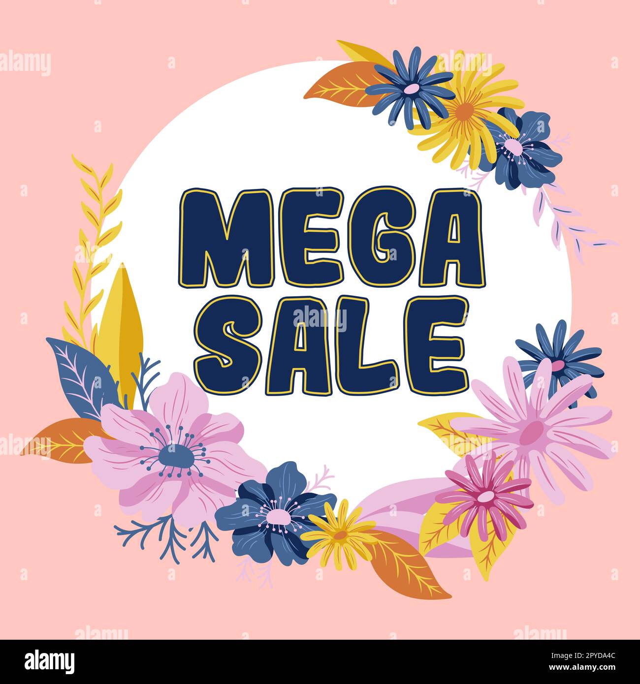 Cartello che mostra Mega sale. Parola per il giorno pieno di offerte speciali di shopping e sconti pesanti Foto Stock