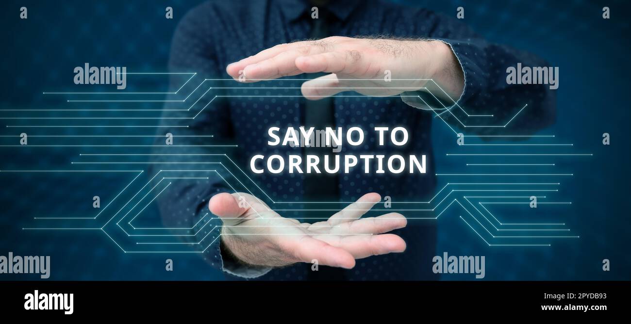 Visualizzazione concettuale dire No alla corruzione. Approccio aziendale che introduce lo scambio di denaro decentralizzato Foto Stock
