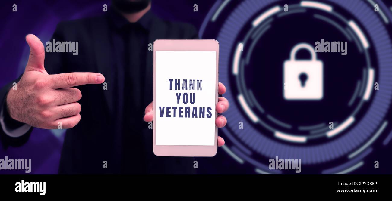 Cartello con la scritta Thank You Veterans. Approccio aziendale espressione di gratitudine saluti di apprezzamento Foto Stock