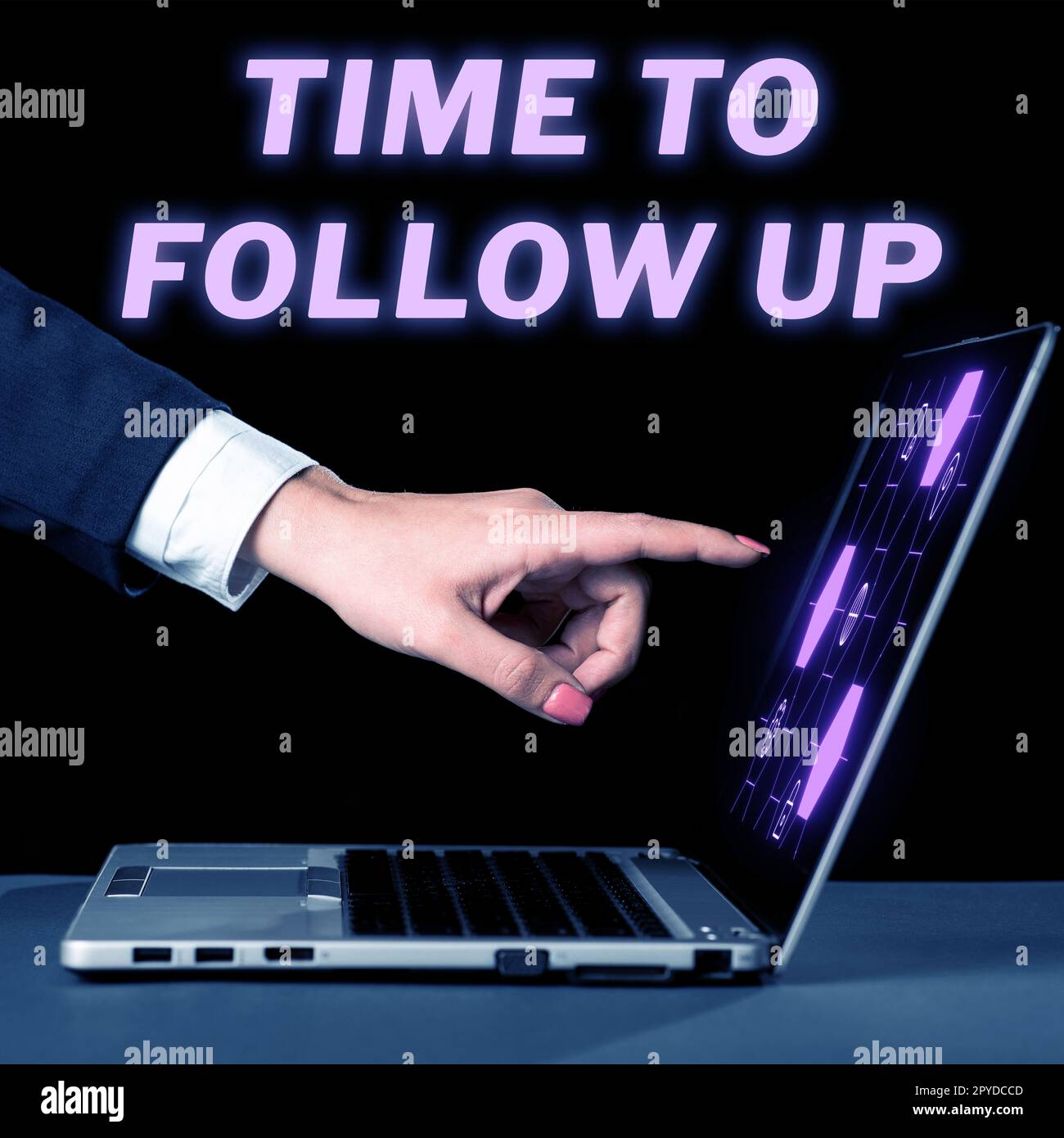 Scrittura a mano segno tempo di follow-up. Parola scritta su richiesta dell'attività precedente o continuazione delle informazioni Foto Stock