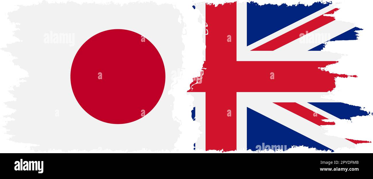 Connessione bandiere grunge Regno Unito e Giappone, vettore Illustrazione Vettoriale