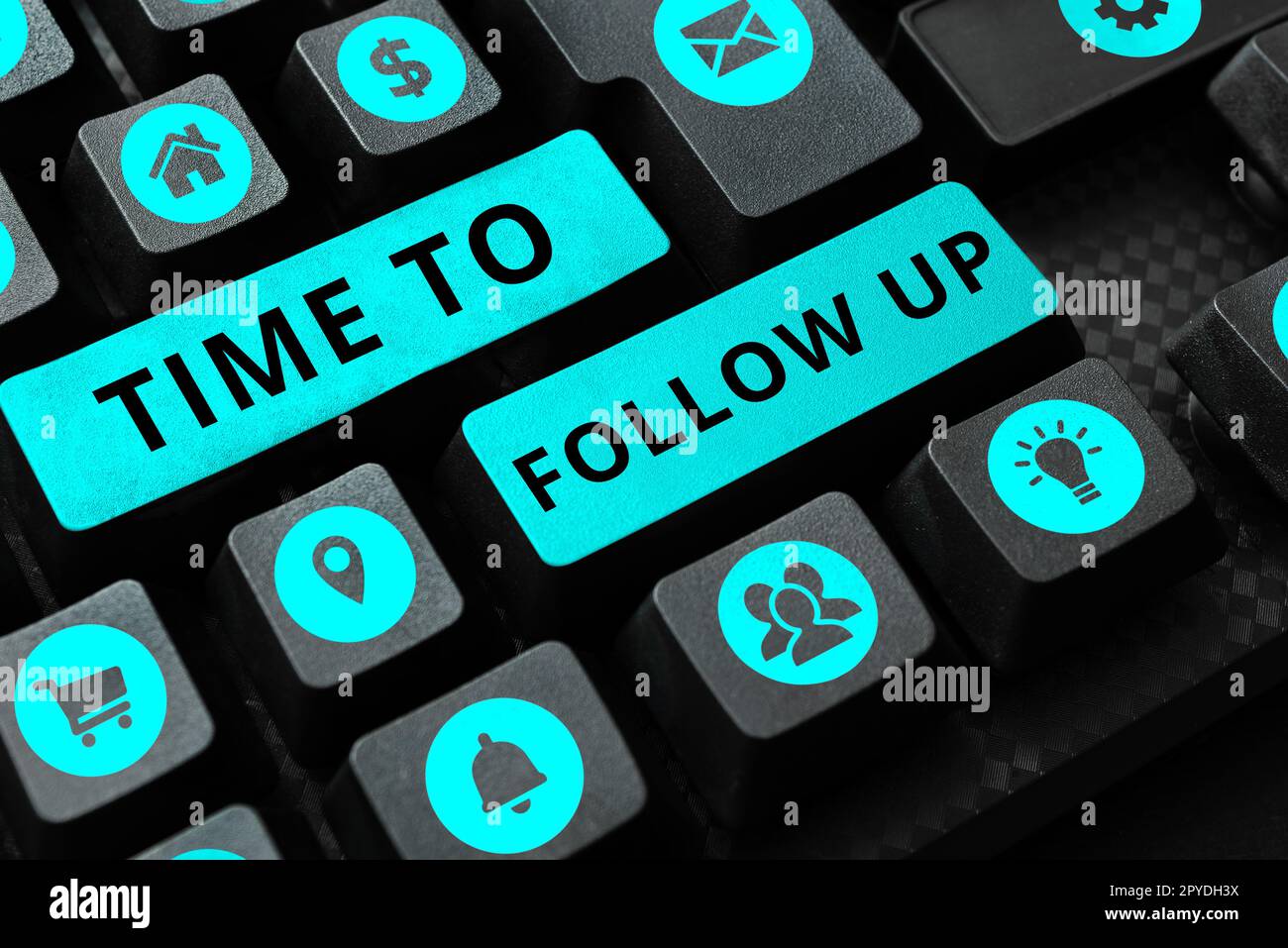 Tempo di visualizzazione concettuale per il follow-up. Concetto significato richiesta dell'attività precedente o continuazione delle informazioni Foto Stock