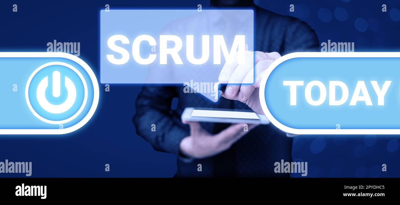 Scrittura a mano del testo Scrum. Parola per la scrittura a mano come distinto dai caratteri scritti di stampa di gioco Foto Stock