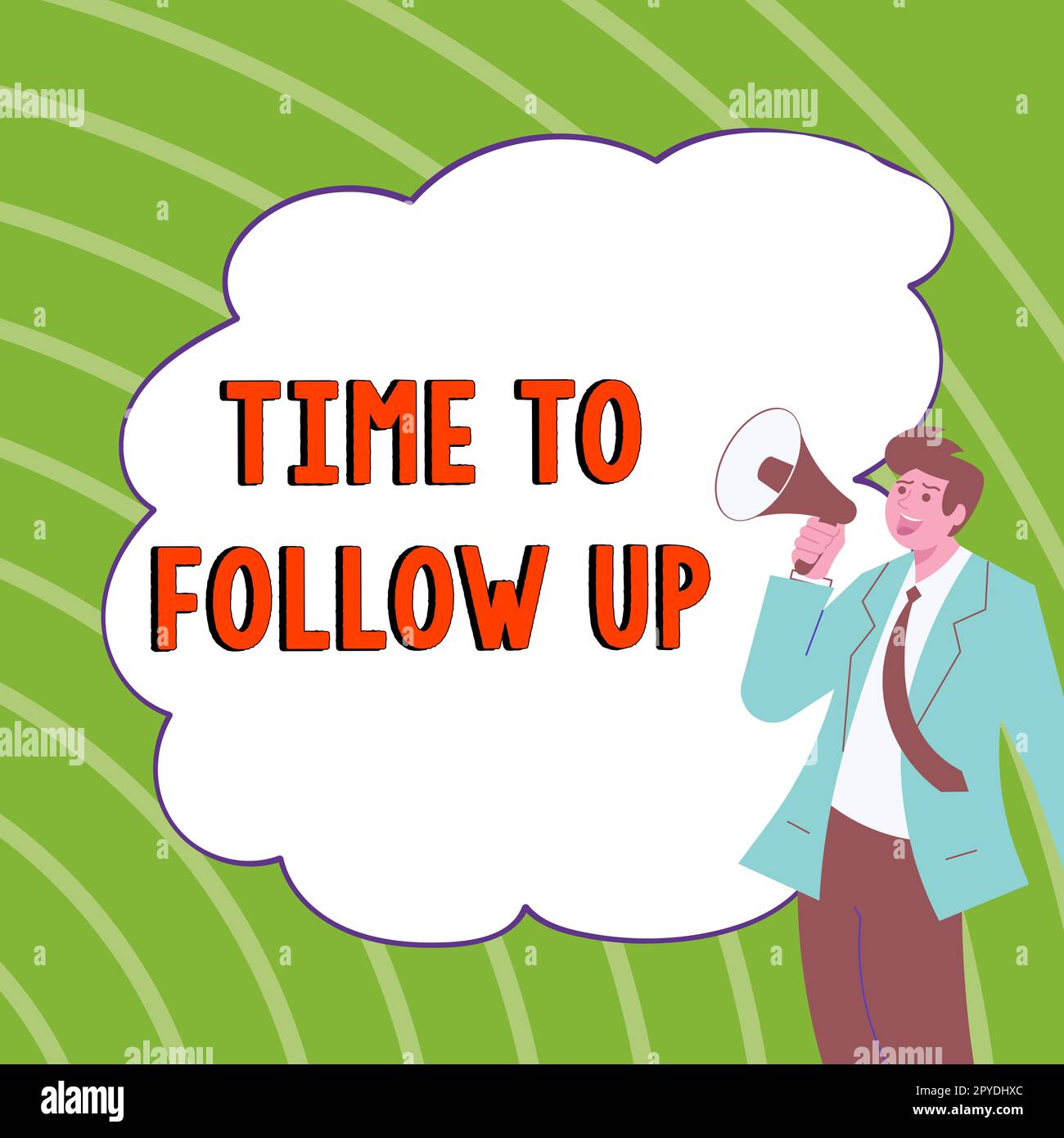 Scrittura visualizzazione testo tempo di follow-up. Parola per la richiesta del compito precedente o per la continuazione delle informazioni Foto Stock