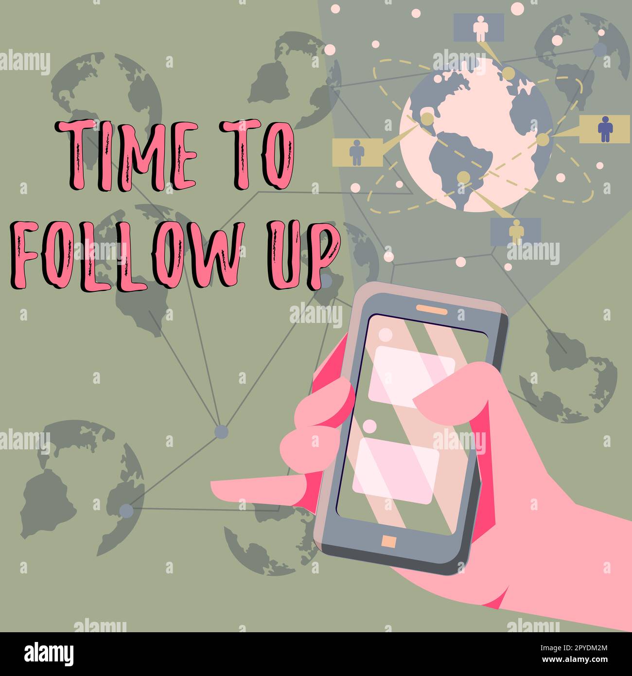 Scrittura visualizzazione testo tempo di follow-up. Parola per la richiesta del compito precedente o per la continuazione delle informazioni Foto Stock