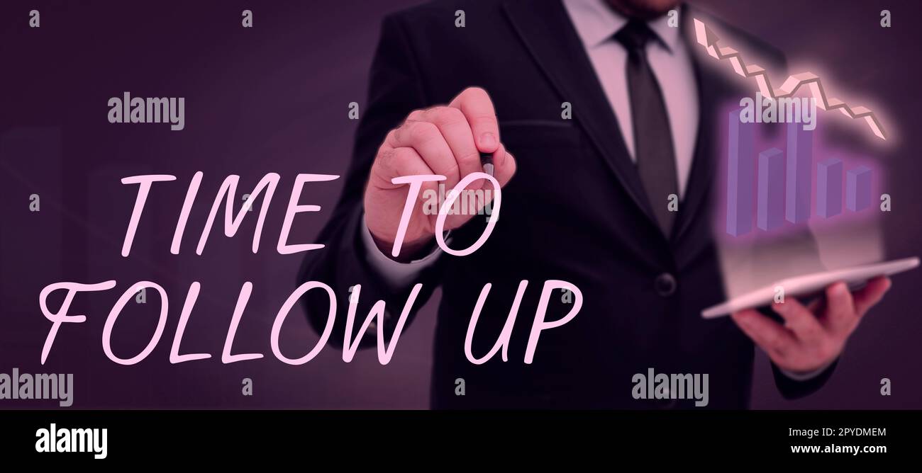 Scrittura manuale del testo tempo di follow-up. Vetrina aziendale richiesta dell'attività precedente o continuazione delle informazioni Foto Stock