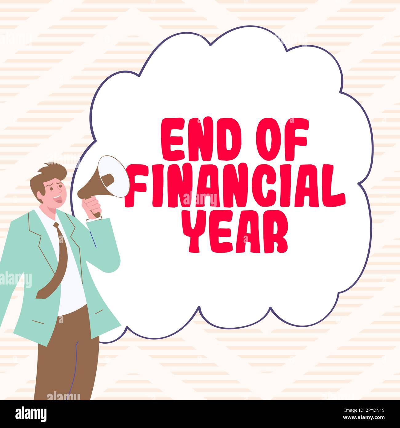 Firma che mostra la fine dell'anno finanziario. Concetto che significa revisione e modifica dei fogli contabili dell'anno precedente Foto Stock