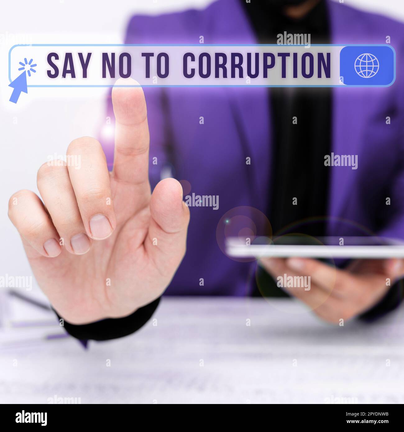 Didascalia concettuale dire No alla corruzione. Vetrina aziendale che introduce lo scambio di denaro decentralizzato Foto Stock