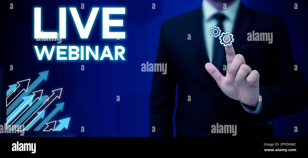 Seminario Web dal vivo sulla scrittura a mano di testo. Foto concettuale Seminario interattivo trasmesso sul web in tempo reale Foto Stock