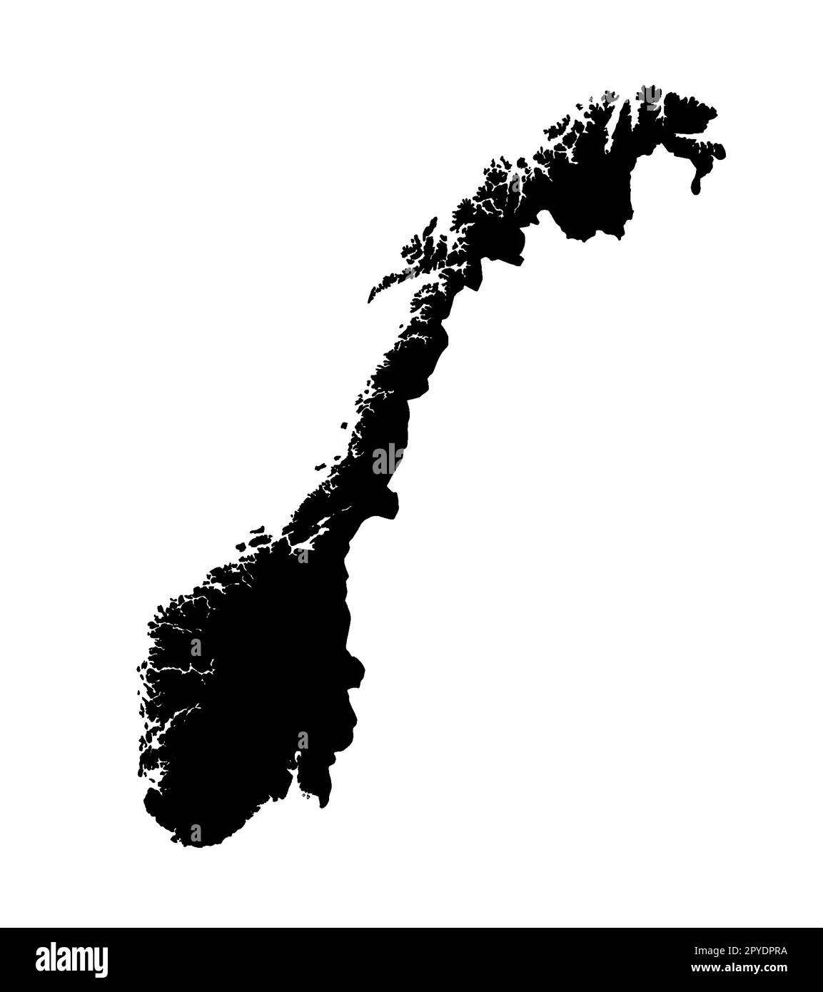 Mappa delle silhouette della Norvegia su sfondo bianco Foto Stock