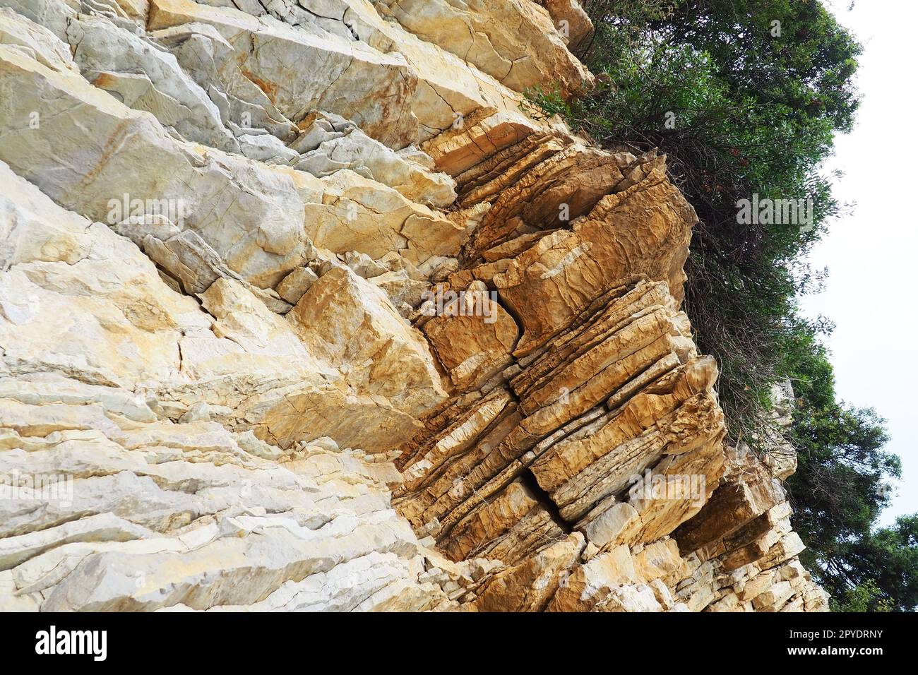 Flysch è una serie di rocce sedimentarie marine di origine prevalentemente clastica e caratterizzate dall'alternanza di diversi strati litologici. Balcani, Montenegro Herceg Novi Meljine Foto Stock