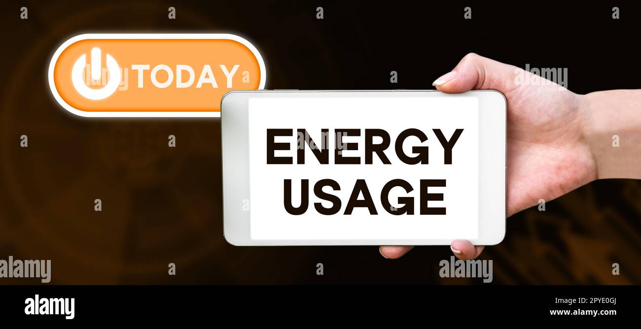 Simbolo di testo che mostra l'utilizzo di energia. Concetto che indica la quantità di energia consumata o utilizzata in un processo o sistema Foto Stock