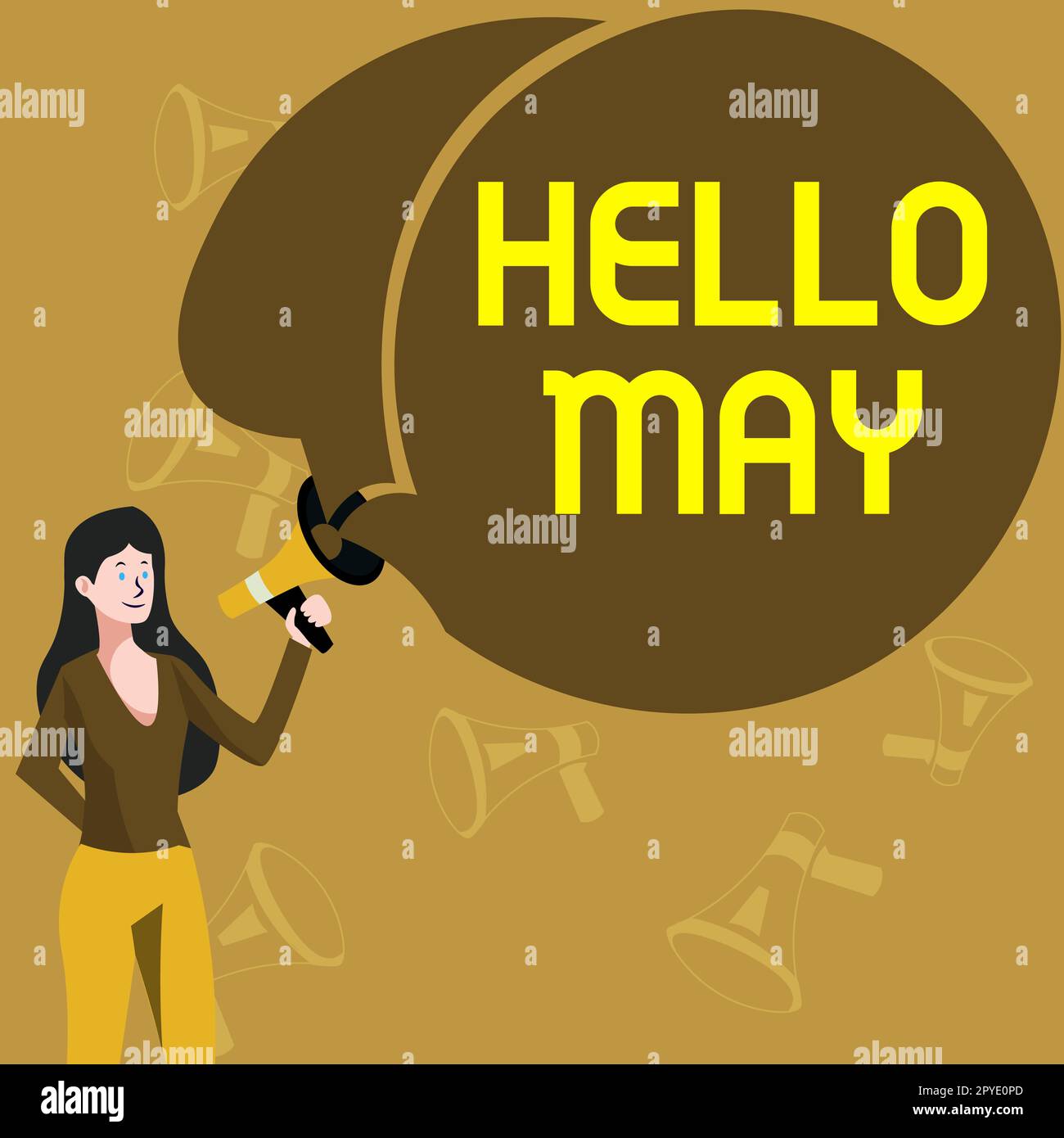 Cartello di testo con la scritta Hello May. Approccio aziendale per affrontare il quinto mese dell'anno con ispirazione e incoraggiamento Foto Stock