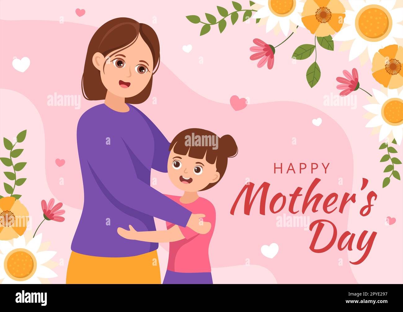 Buon giorno della madre il 14 maggio Illustrazione con affetto per il bambino e i capretti nel cartoon piano mano disegnata per il Web Banner o modelli della landing page Foto Stock