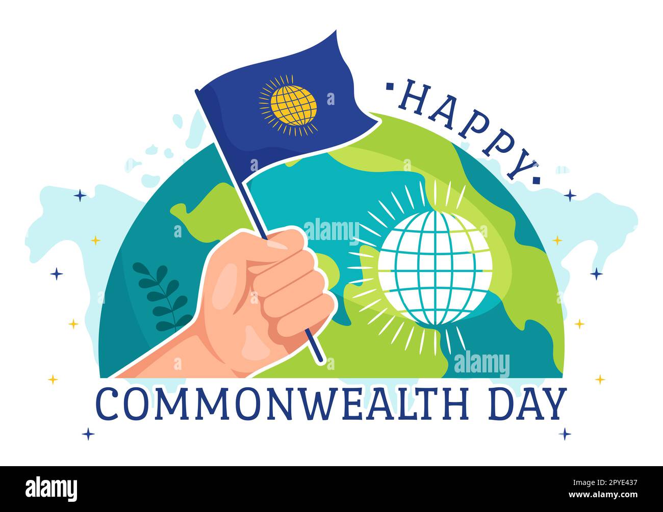 Giornata del Commonwealth of Nations su 24 maggio Illustrazione con aiuta attività di guida da organizzazioni comuni in modelli piatti disegnati a mano Foto Stock