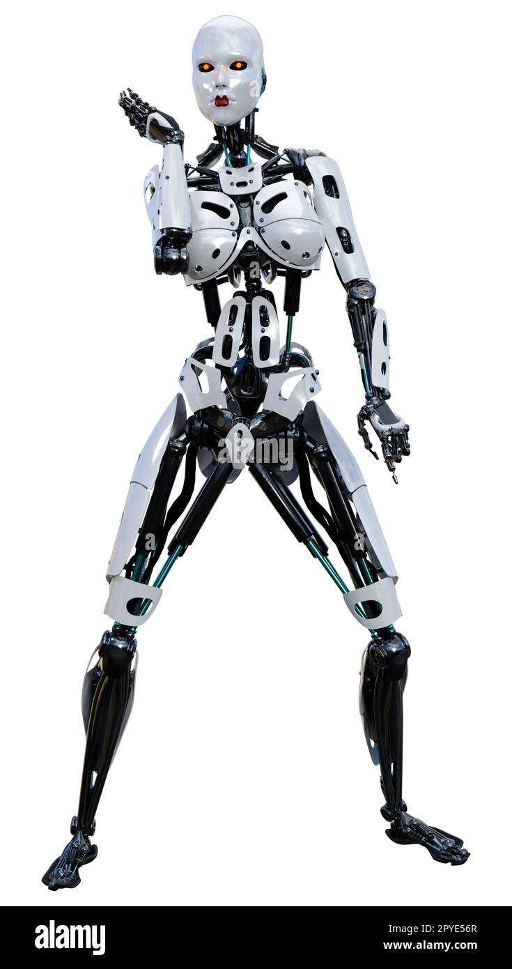 3D rendering di un robot femmina isolati su sfondo bianco Foto Stock